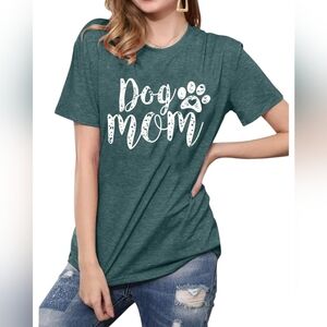 🆕 Women's Heather Teal Top With White Dog Mom Screen Print
